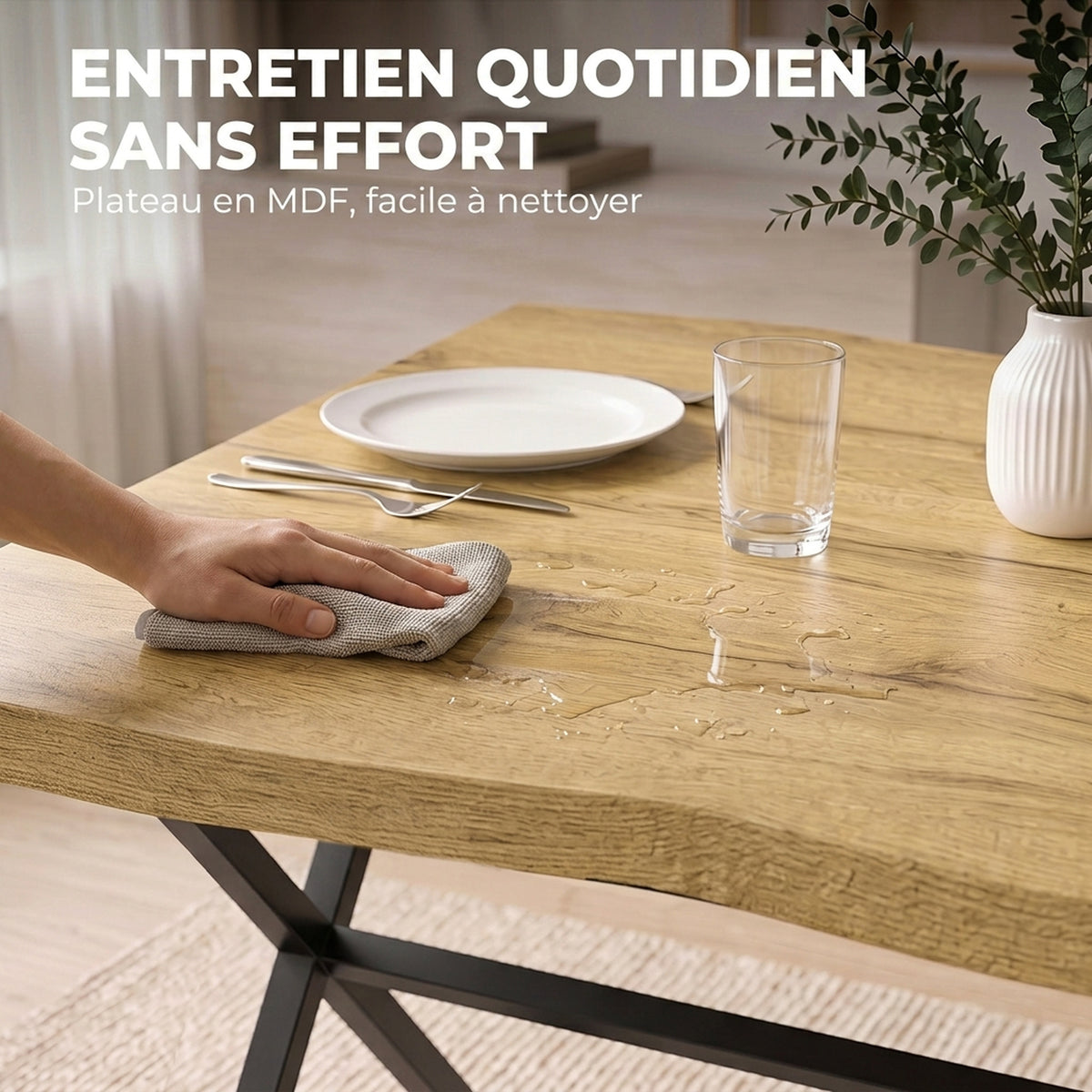 Table à manger 2 personnes noir et chêne, 110 x 67 cm