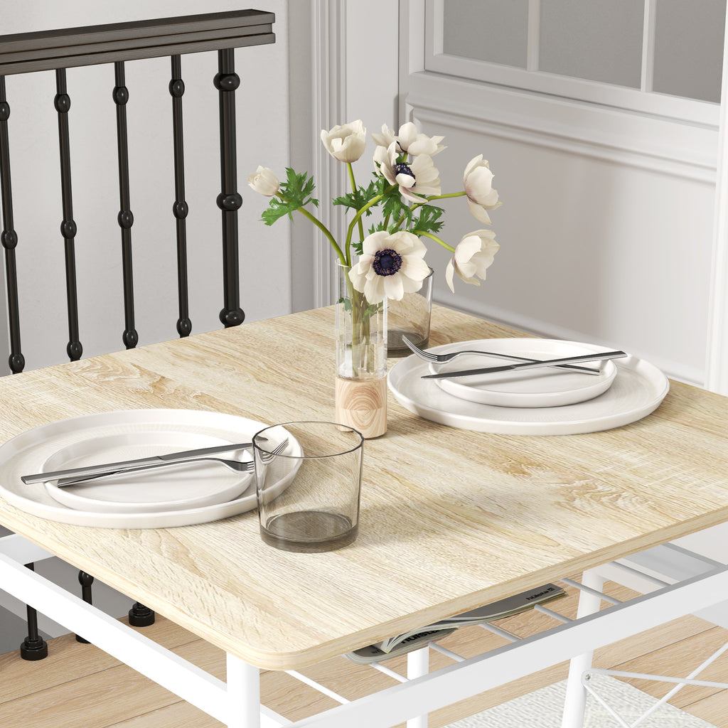 Ensemble table et 2 chaises encastrables, blanc et chêne