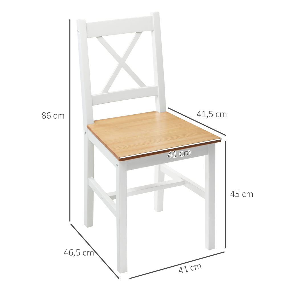 Lot de 4 chaises en bois massif style campagne, blanc et chêne