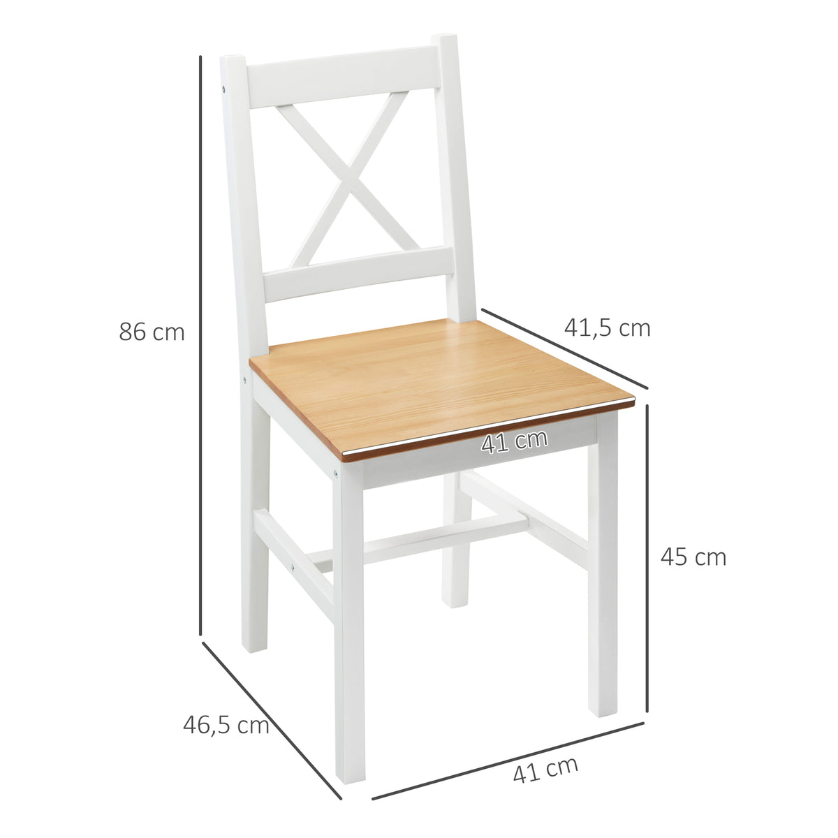 Lot de 4 chaises en bois massif style campagne, blanc et chêne