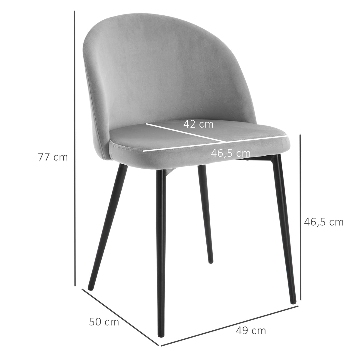 Lot de 4 chaises scandinaves en velours multicolore, pieds en métal