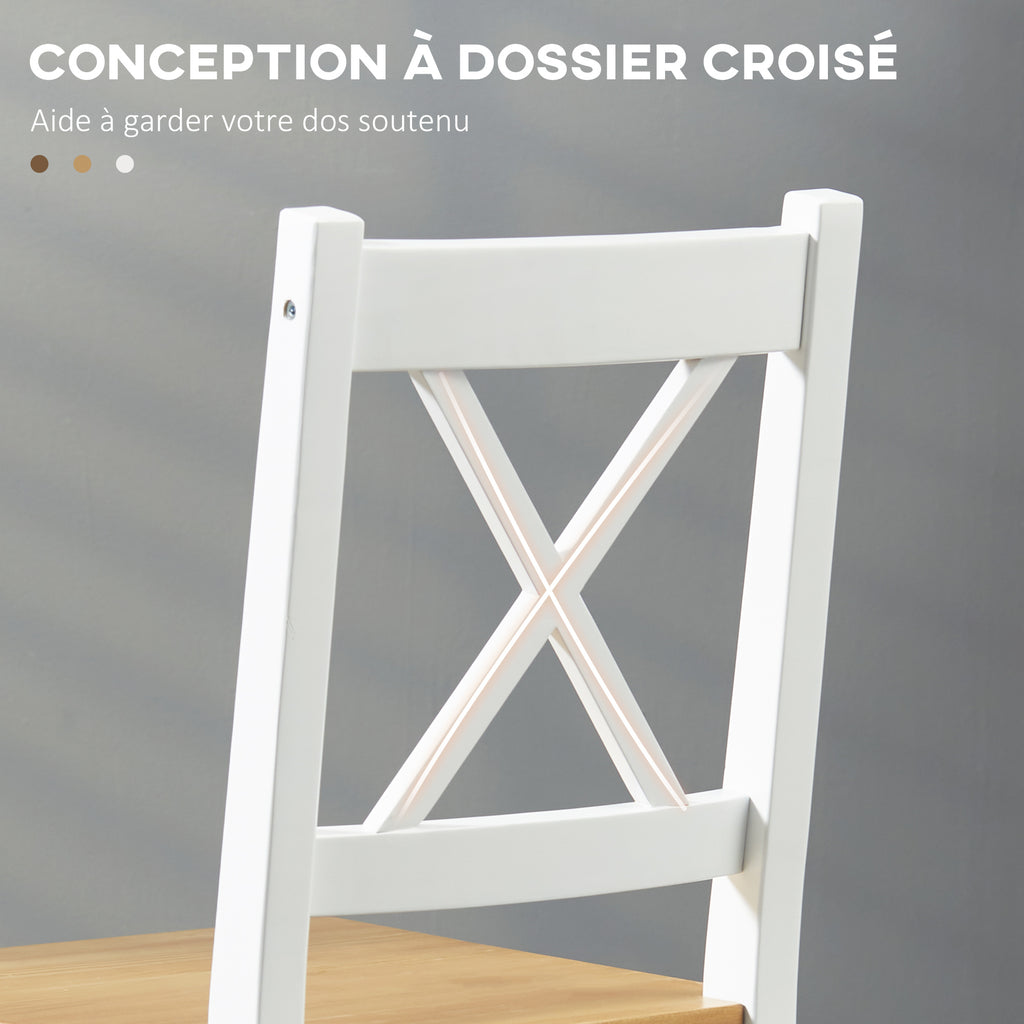 Lot de 4 chaises en bois massif style campagne, blanc et chêne