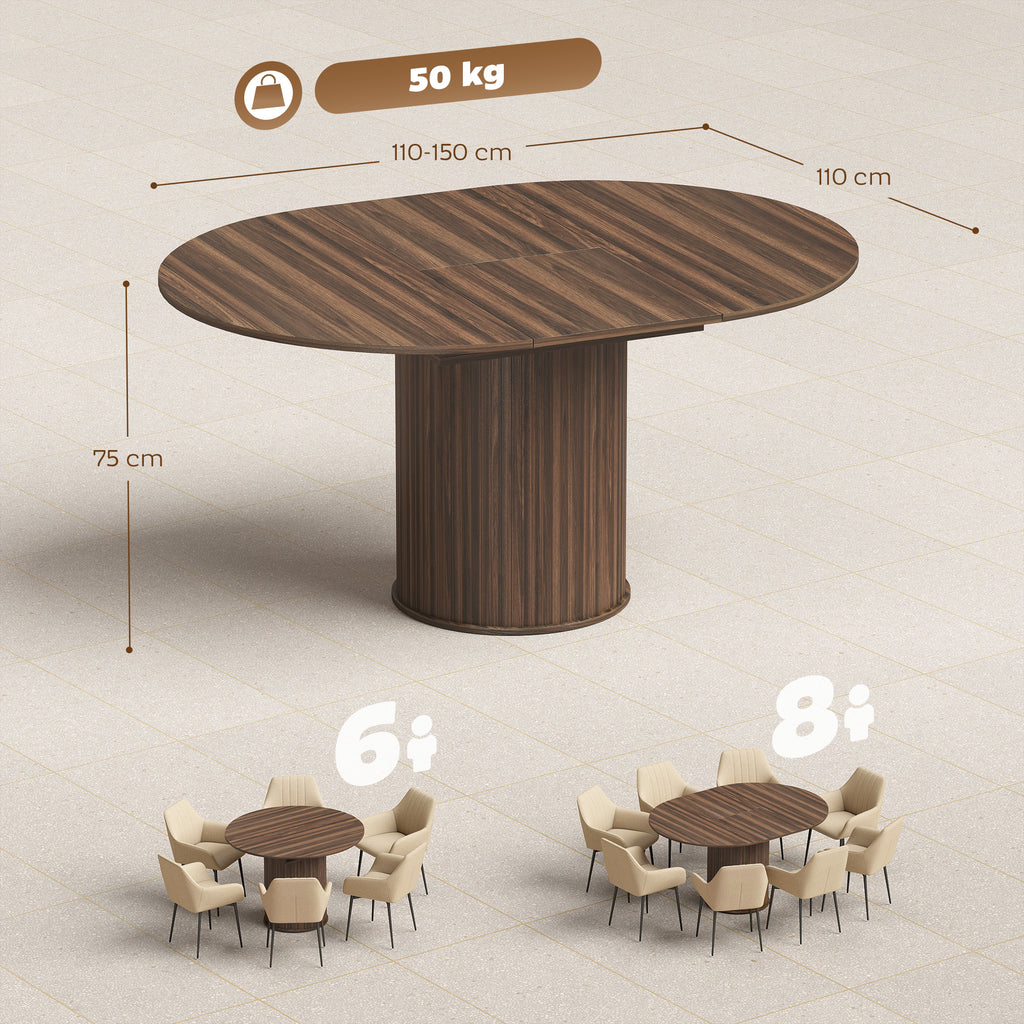 Table à manger extensible 6 à 8 personnes en noyer, 110-150 cm