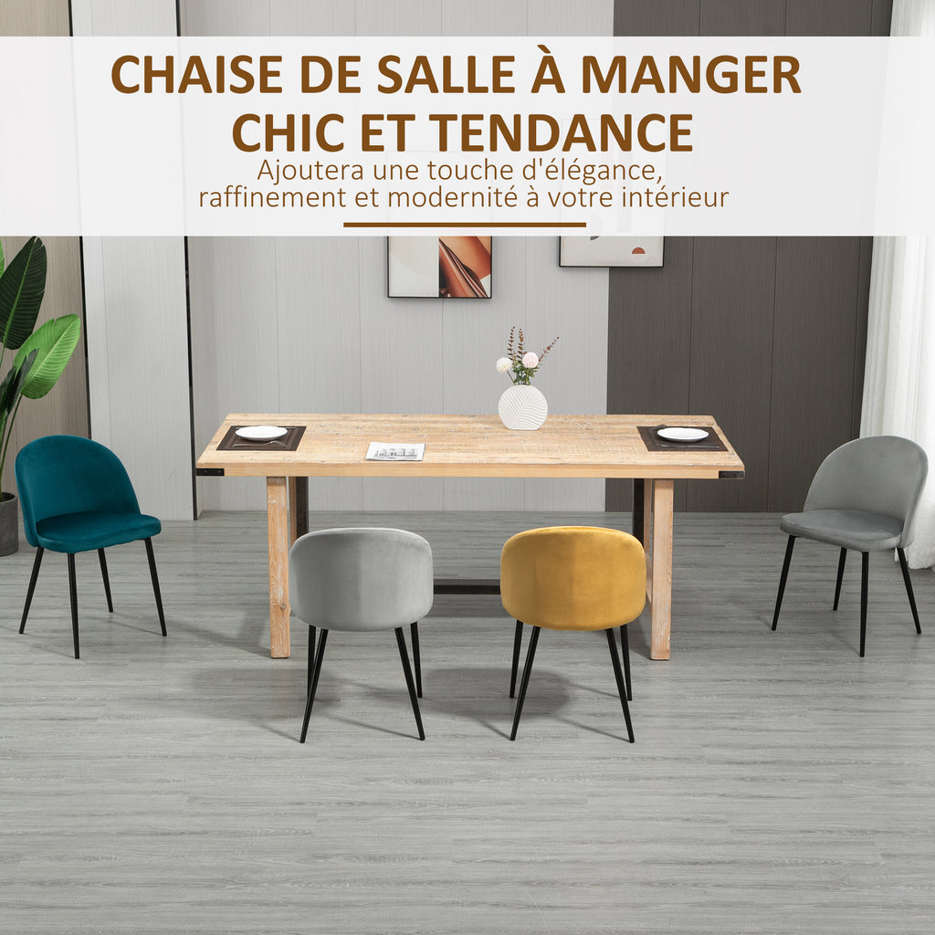 Lot de 4 chaises scandinaves en velours multicolore, pieds en métal