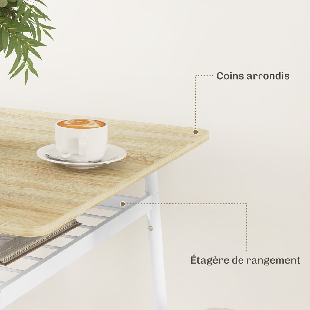 Ensemble table et 2 chaises encastrables, blanc et chêne