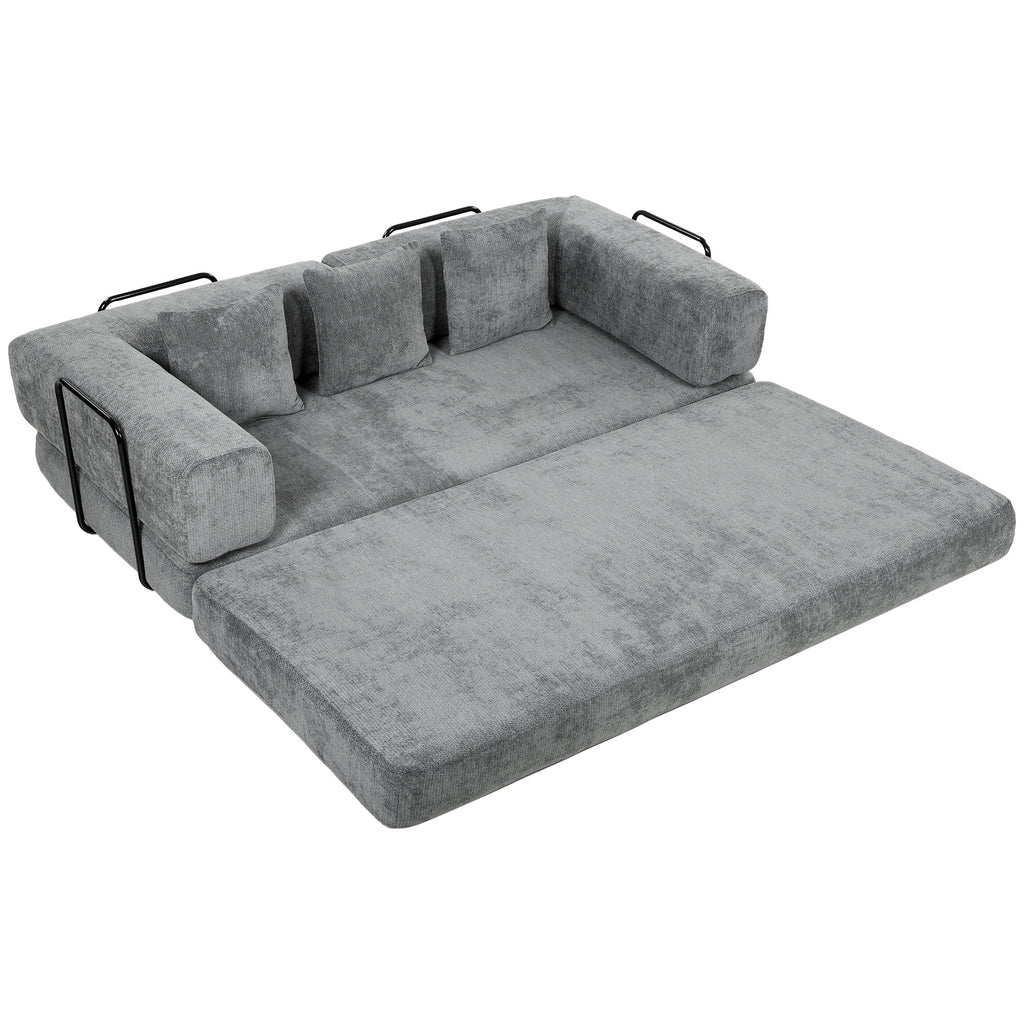 Canapé convertible 3 places en chenille gris, 205 cm