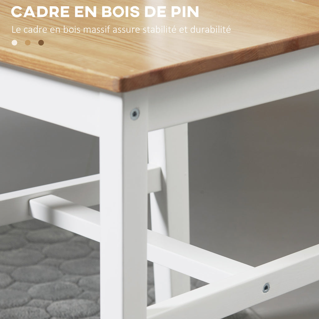 Lot de 4 chaises en bois massif style campagne, blanc et chêne