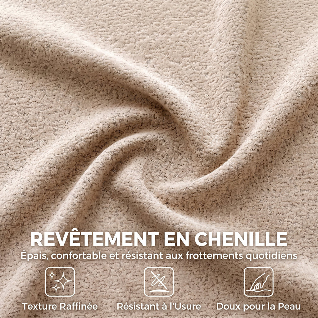 Canapé 3 places en chenille beige, forme nuage, 233 cm