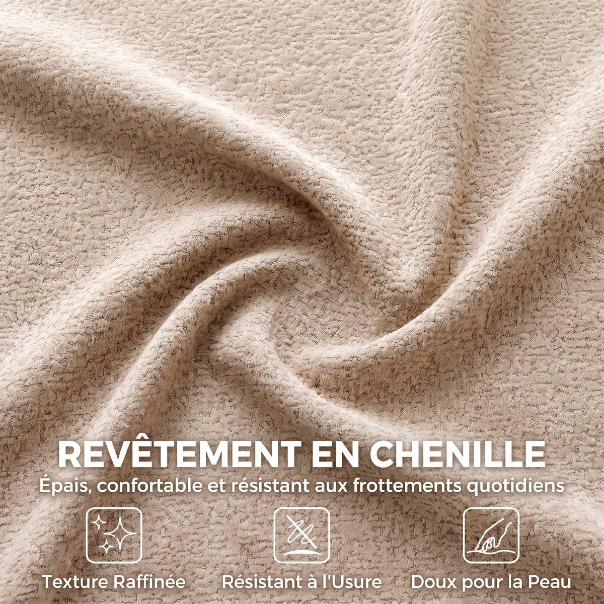 Canapé 3 places en chenille beige, forme nuage, 233 cm