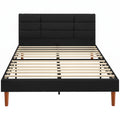 Lit double 140 x 200 cm effet lin noir, avec rangement sous le lit