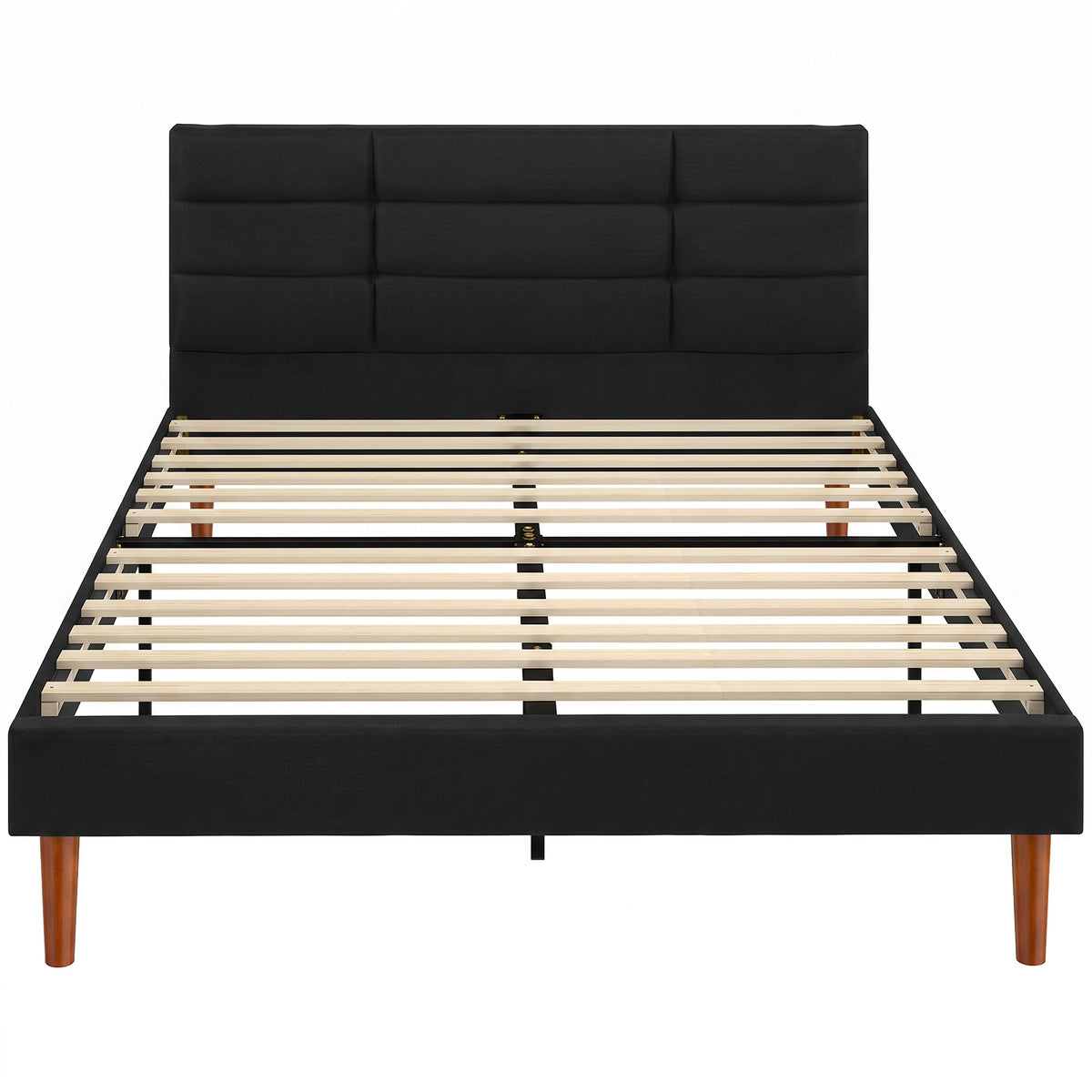 Lit double 140 x 200 cm effet lin noir, avec rangement sous le lit