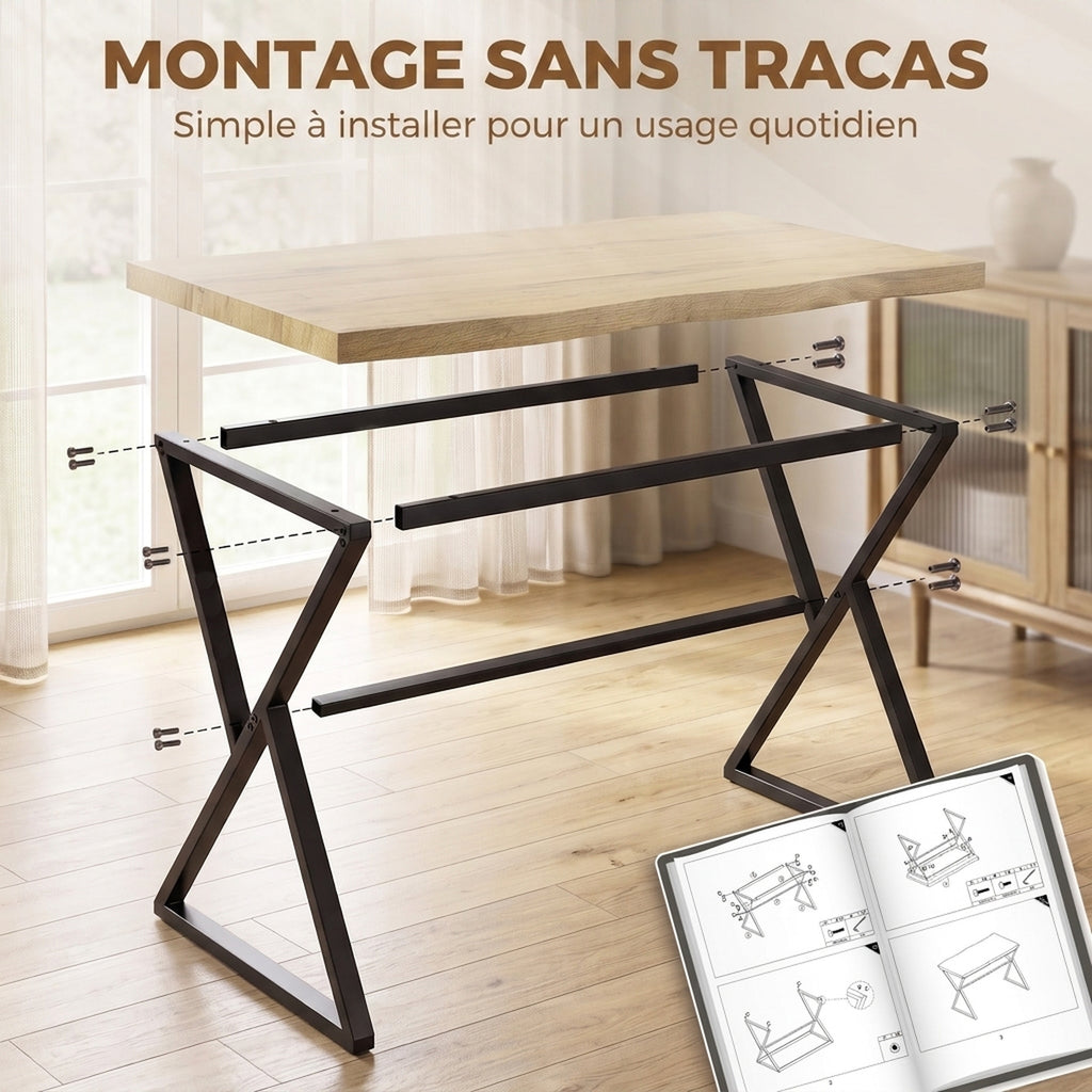 Table à manger 2 personnes noir et chêne, 110 x 67 cm