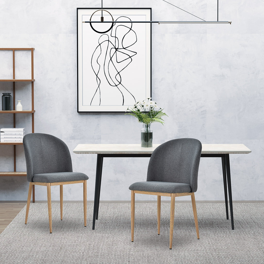 Lot de 2 chaises scandinaves grises, pieds en métal effet bois