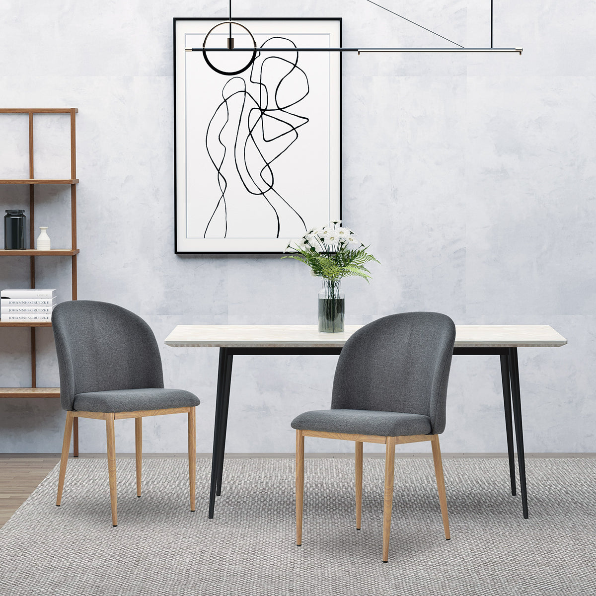 Lot de 2 chaises scandinaves grises, pieds en métal effet bois
