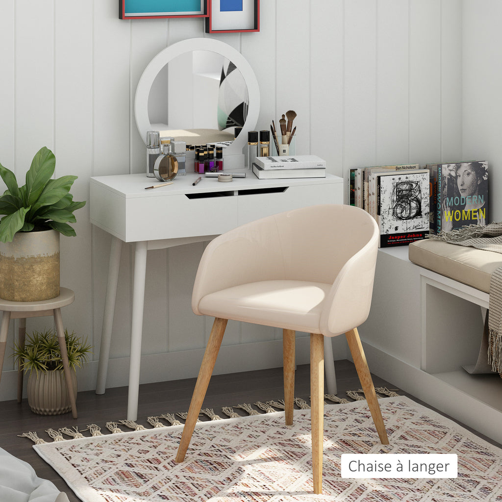 Lot de 2 chaises scandinaves aspect lin, pieds inclinés en bois d'hévéa