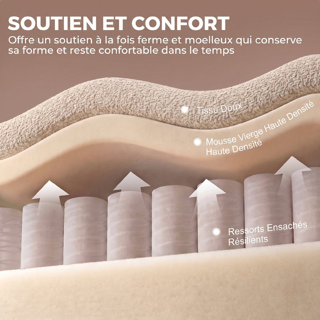 Canapé 3 places en chenille beige, forme nuage, 233 cm