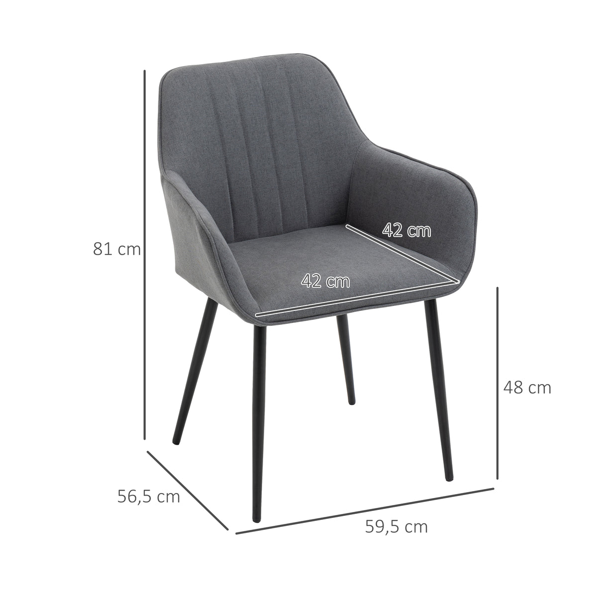 Lot de 2 chaises scandinaves en lin gris foncé, pieds effilés en métal noir