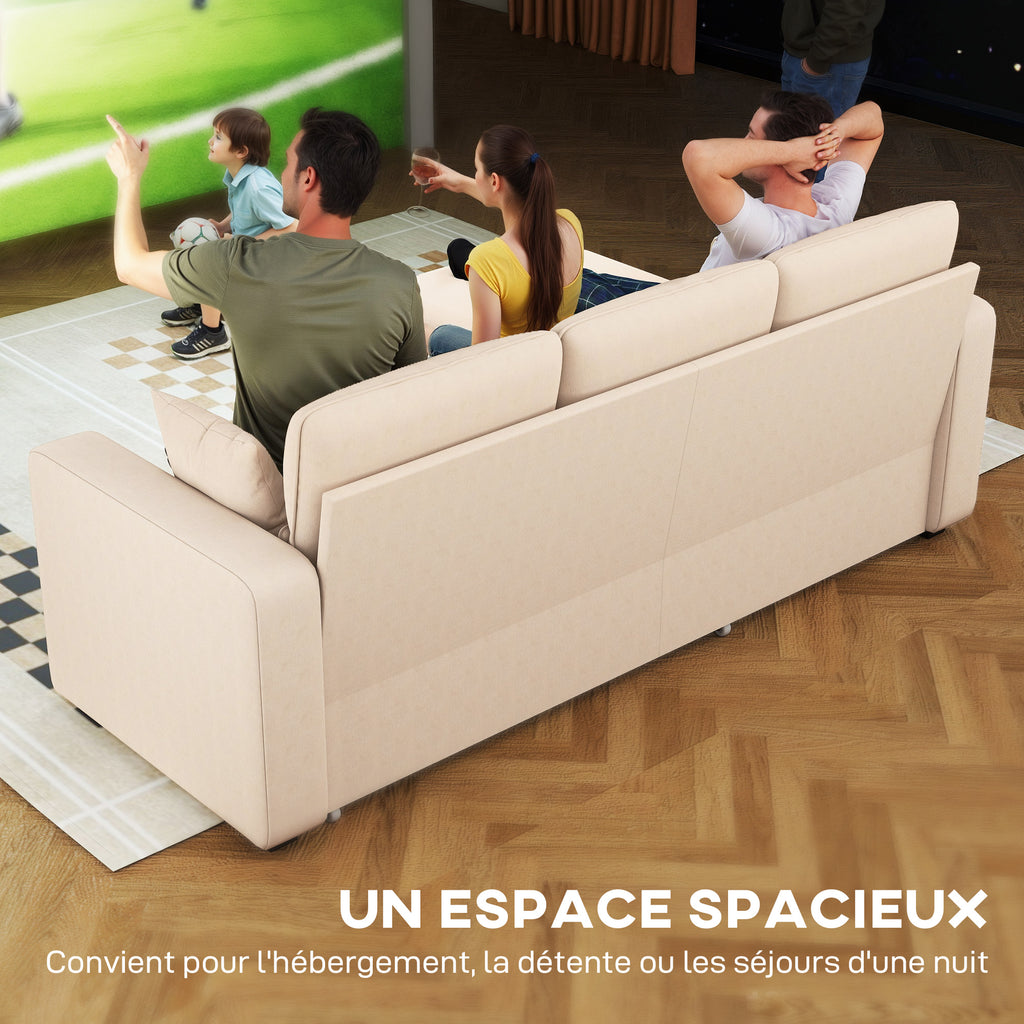 Canapé d'angle convertible 3 places en velours côtelé beige, 205 cm