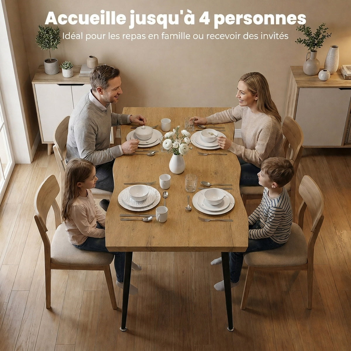Table à manger 4 personnes effet chêne, 110 x 70 cm
