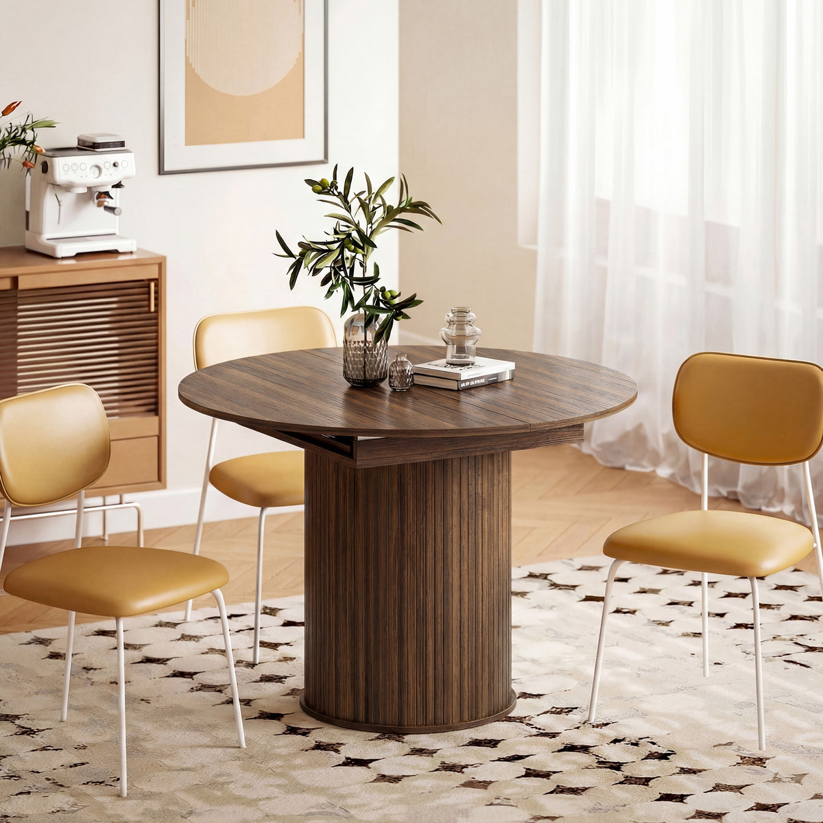 Table à manger extensible 6 à 8 personnes en noyer, 110-150 cm