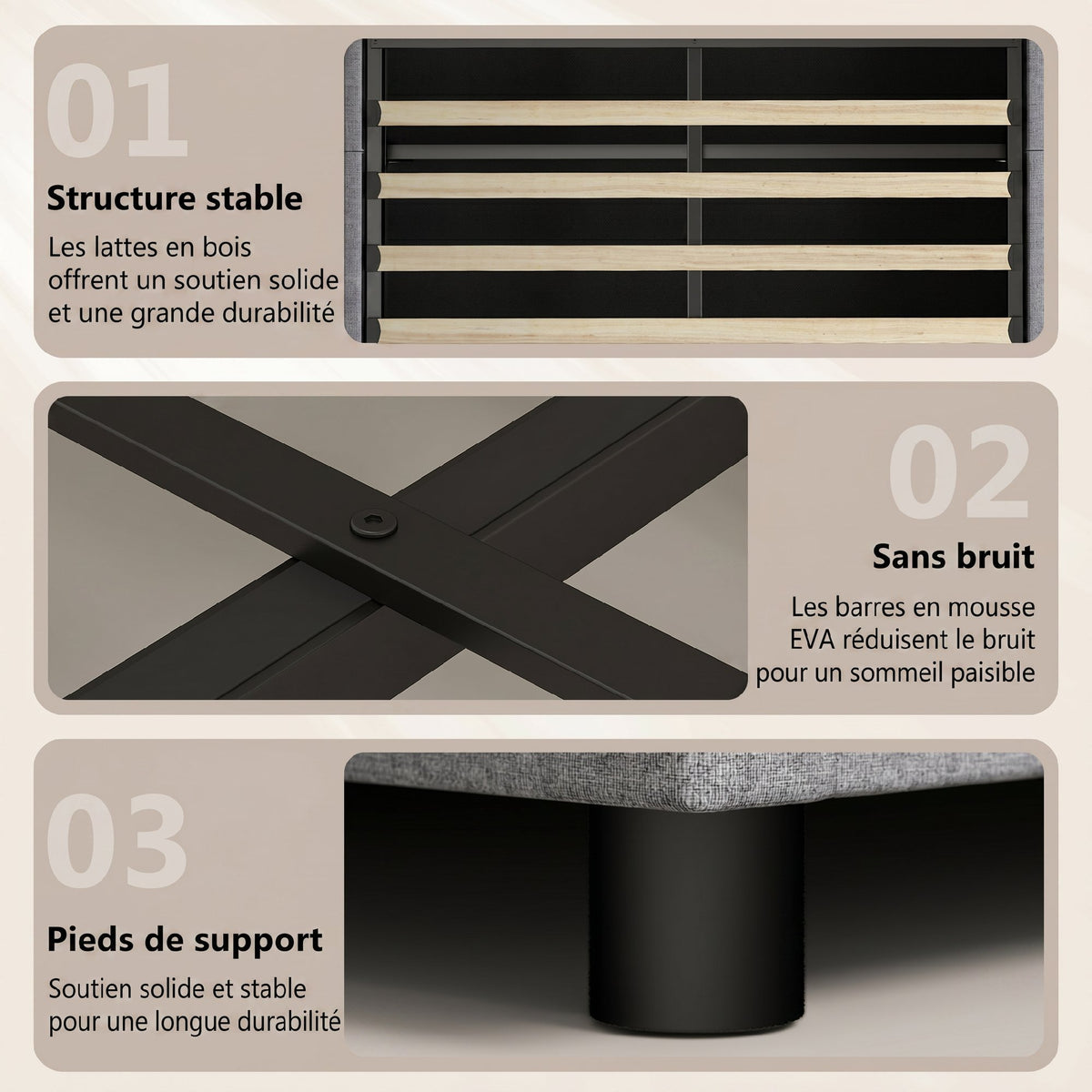 Lit coffre 140 x 190 cm gris, éclairage LED et station de charge USB