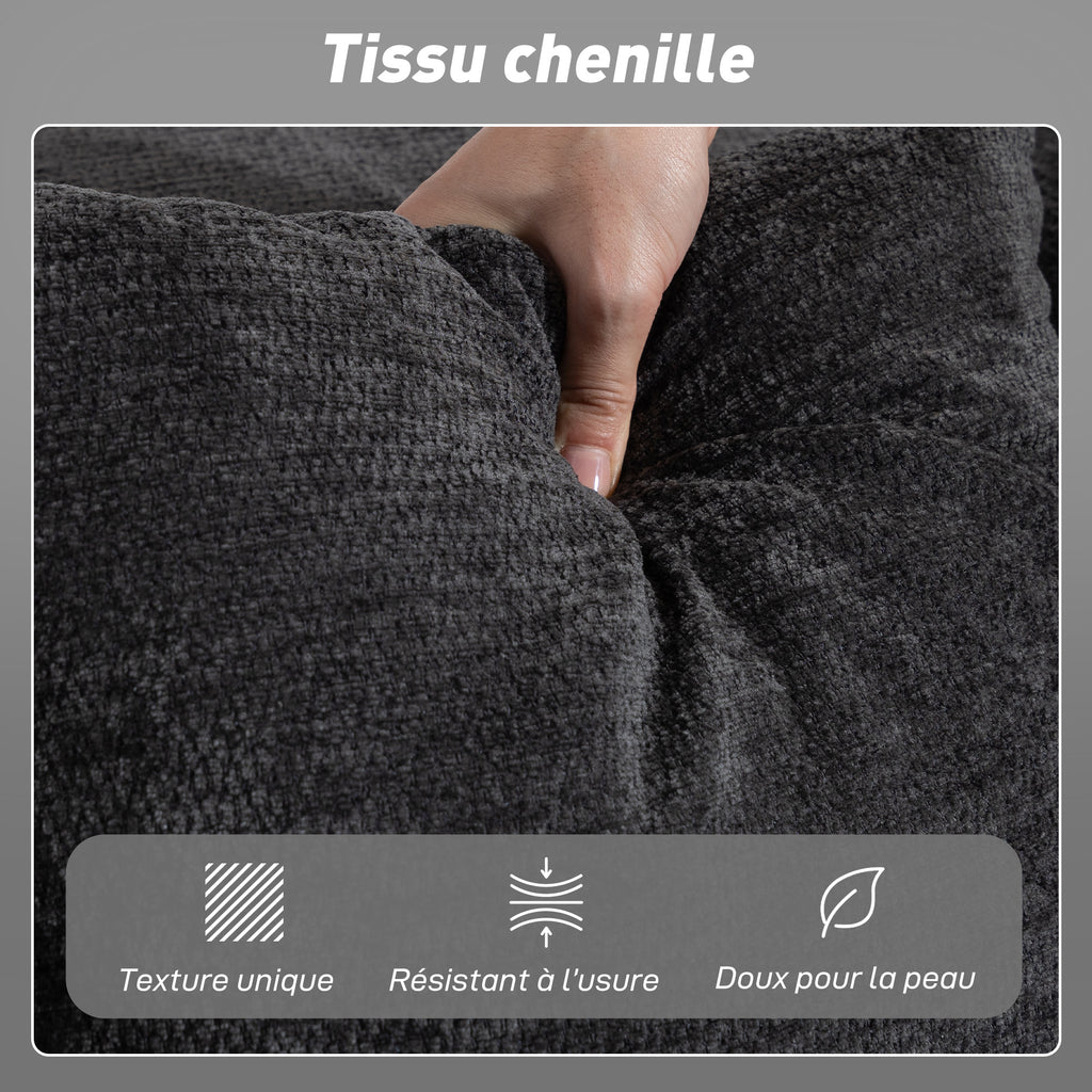Canapé convertible 2 places 5 en 1 en chenille gris foncé, 198 cm