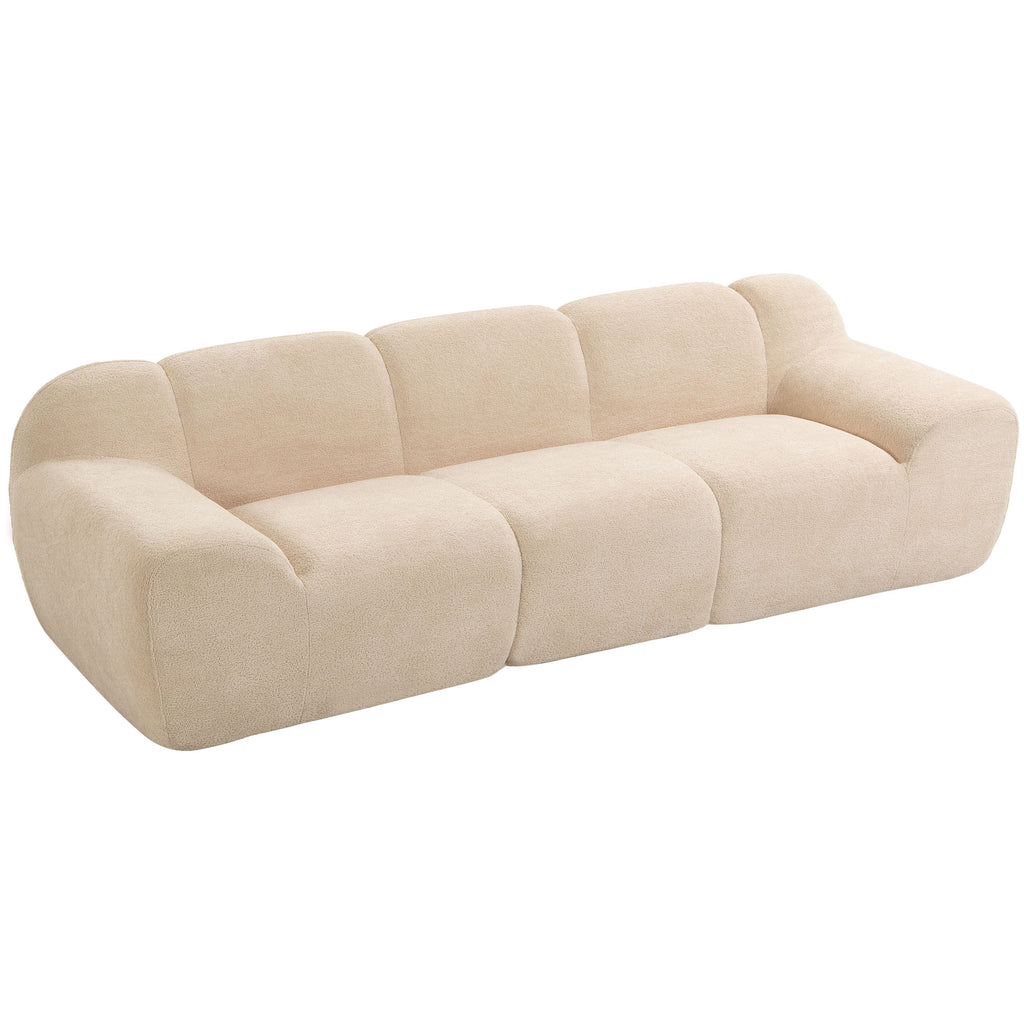 Canapé 3 places en chenille beige, forme nuage, 233 cm