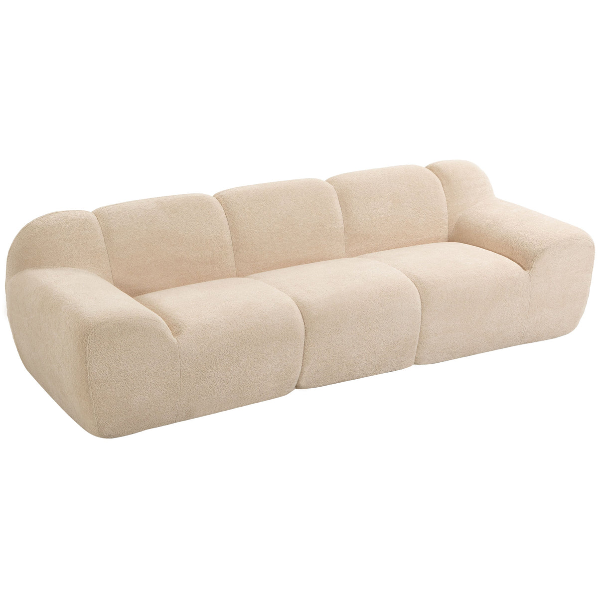 Canapé 3 places en chenille beige, forme nuage, 233 cm