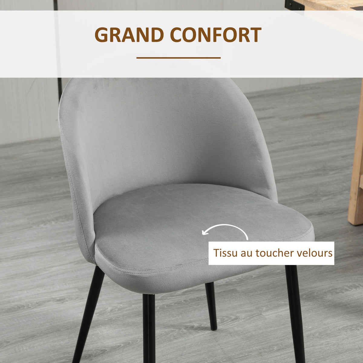 Lot de 4 chaises scandinaves en velours multicolore, pieds en métal