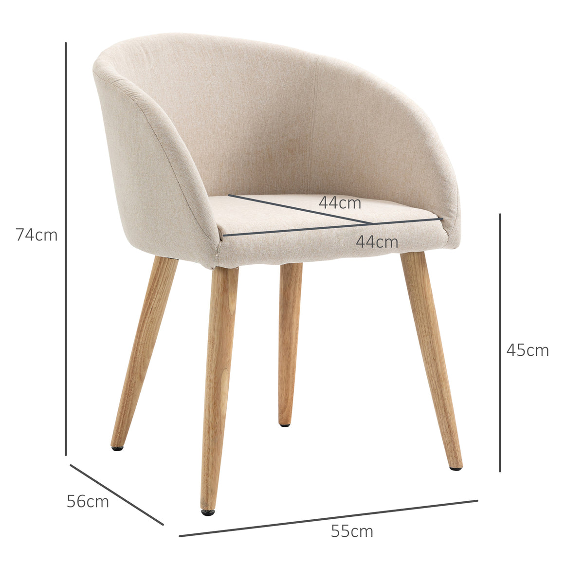 Lot de 2 chaises scandinaves aspect lin, pieds inclinés en bois d'hévéa