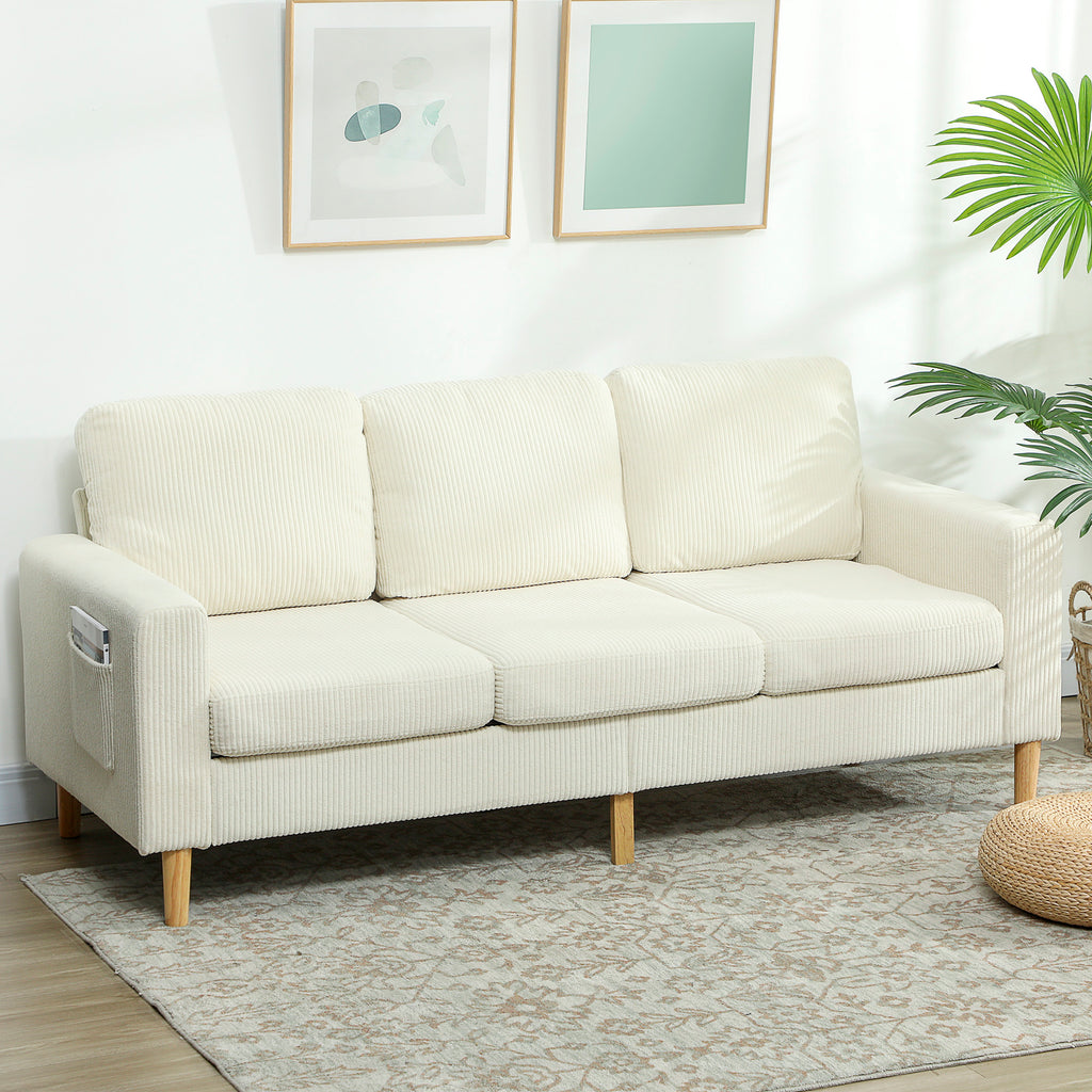 Canapé 3 places en velours côtelé beige, 192 cm