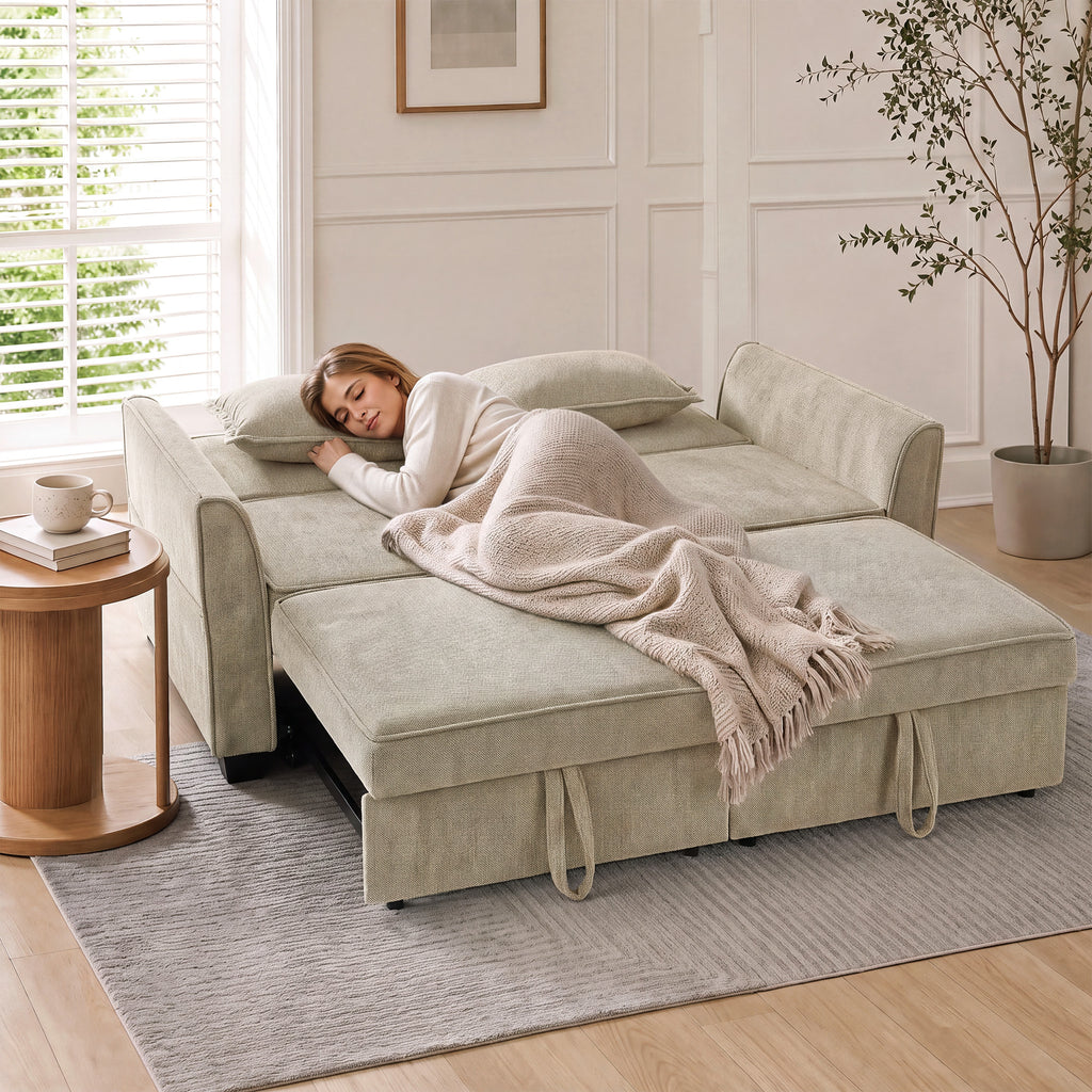 Canapé convertible 4 en 1 en chenille marron, 167 cm