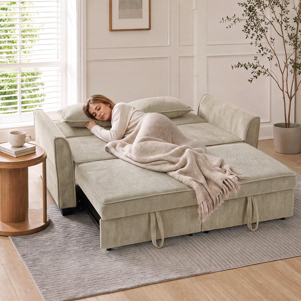 Canapé convertible 4 en 1 en chenille marron, 167 cm