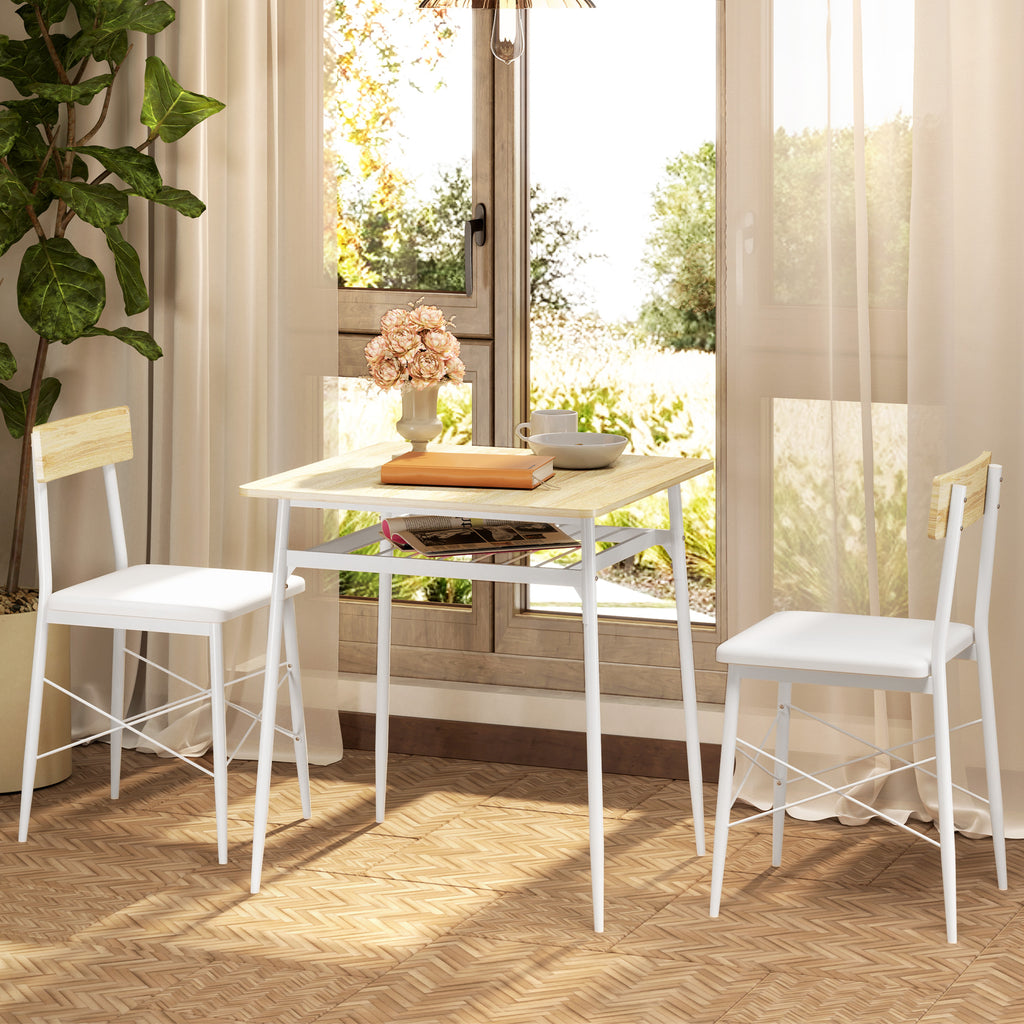 Ensemble table et 2 chaises encastrables, blanc et chêne